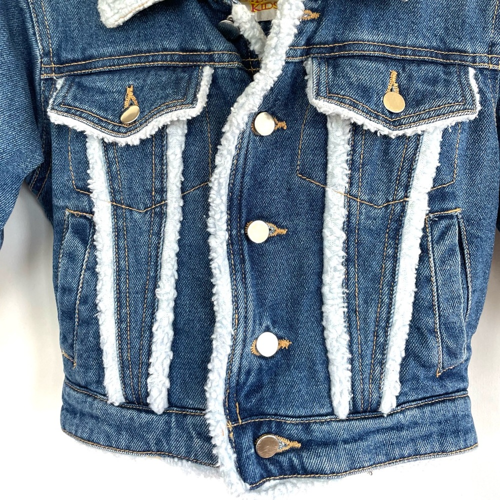 Infant Sherpa Denim Jacket 12M Blue Jean Trucker Lined Baby Coat - Picture 3 of 8